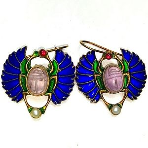 Blue and Green Scarab Earrings